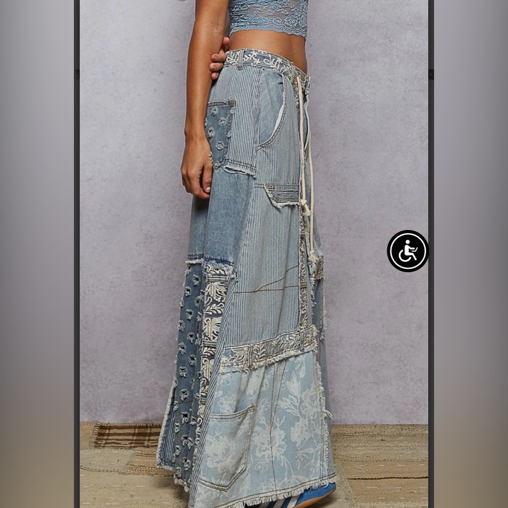 POL Boho Patchwork Denim Maxi Skirt - Picture 2 of 4